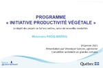 Présentation du Programme Initiative productivité végétale