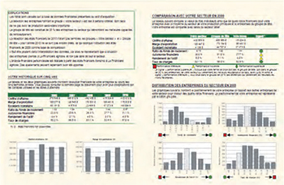 L’outil d’analyse financière vous permet de comparer facilement les résultats des cinq dernières années de votre entreprise avec la moyenne du secteur et avec le groupe de tête.