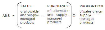 ANS equals sales of allowable and sypply managed products minus purchases of allowable and sypply managed products. All multiplied by proportion of sales of non-supply-managed products. 