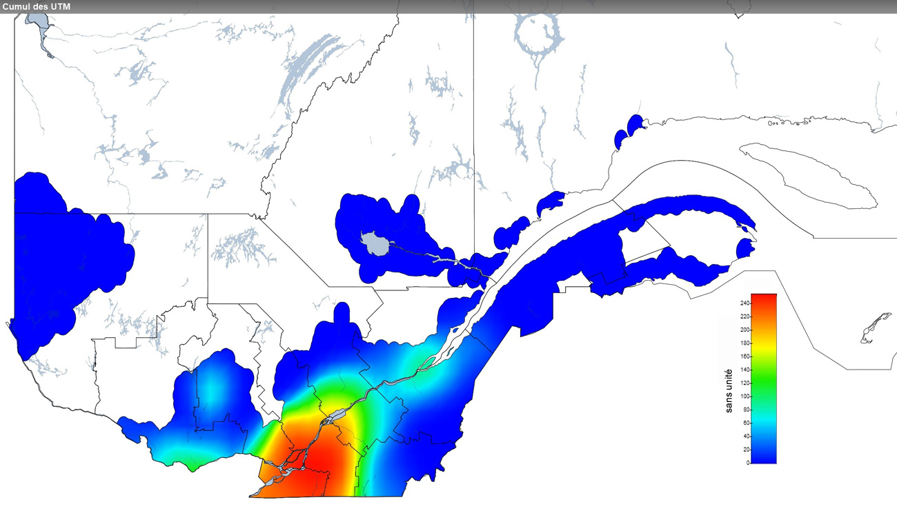 Ce graphique provient du site Agrométéo Québec. Il présente la cumulation des unités thermiques maïs (UTM) à partir du 15 mai. Pour obtenir des informations plus précises, visitez le site d'Agrométéo Québec à partir du lien suivant ce graphique.