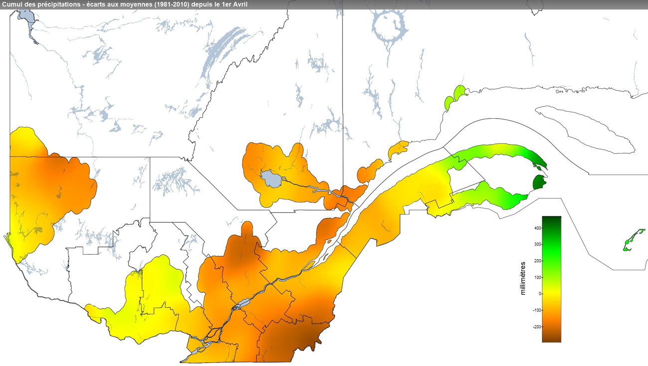 Ce graphique provient du site Agrométéo Québec. Il présente les précipitations (mm) à partir du premier avril jusqu'au 23 novembre 2021. Pour obtenir des informations plus précises, visitez le site d'Agrométéo Québec à partir du lien suivant ce graphique.