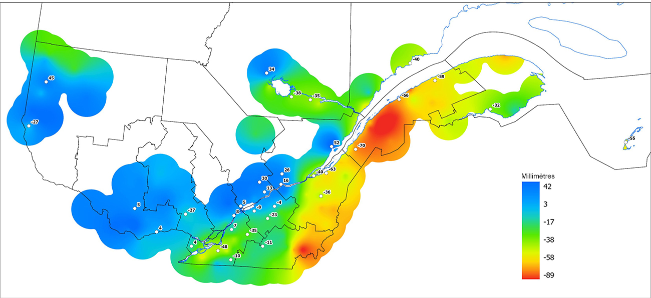 Ce graphique provient du site Agrométéo Québec. Il présente les précipitations (mm) à partir du premier avril. Pour obtenir des informations plus précises, visitez le site d'Agrométéo Québec à partir du lien suivant ce graphique.