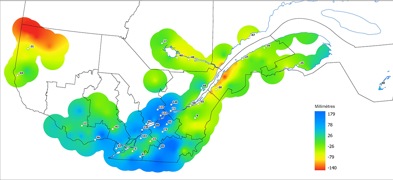 Ce graphique provient du site Agrométéo Québec. Il présente les précipitations (mm) à partir du premier avril. Pour obtenir des informations plus précises, visitez le site d'Agrométéo Québec à partir du lien suivant ce graphique.