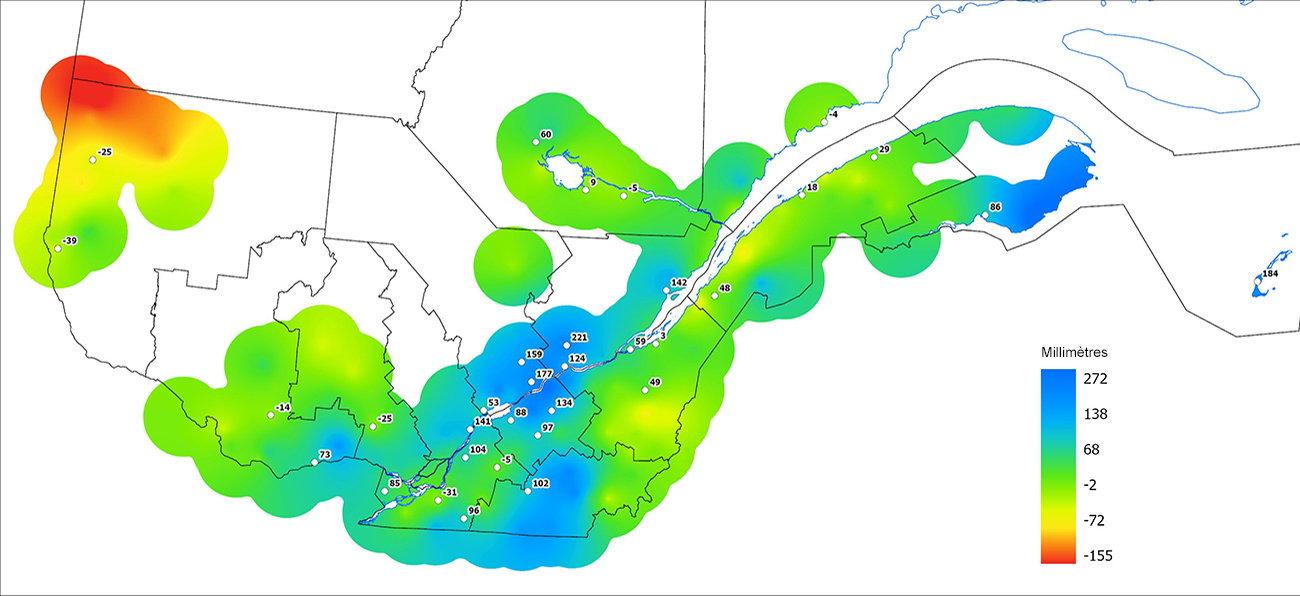 Ce graphique provient du site Agrométéo Québec. Il présente les précipitations (mm) à partir du premier avril. Pour obtenir des informations plus précises, visitez le site d'Agrométéo Québec à partir du lien suivant ce graphique.