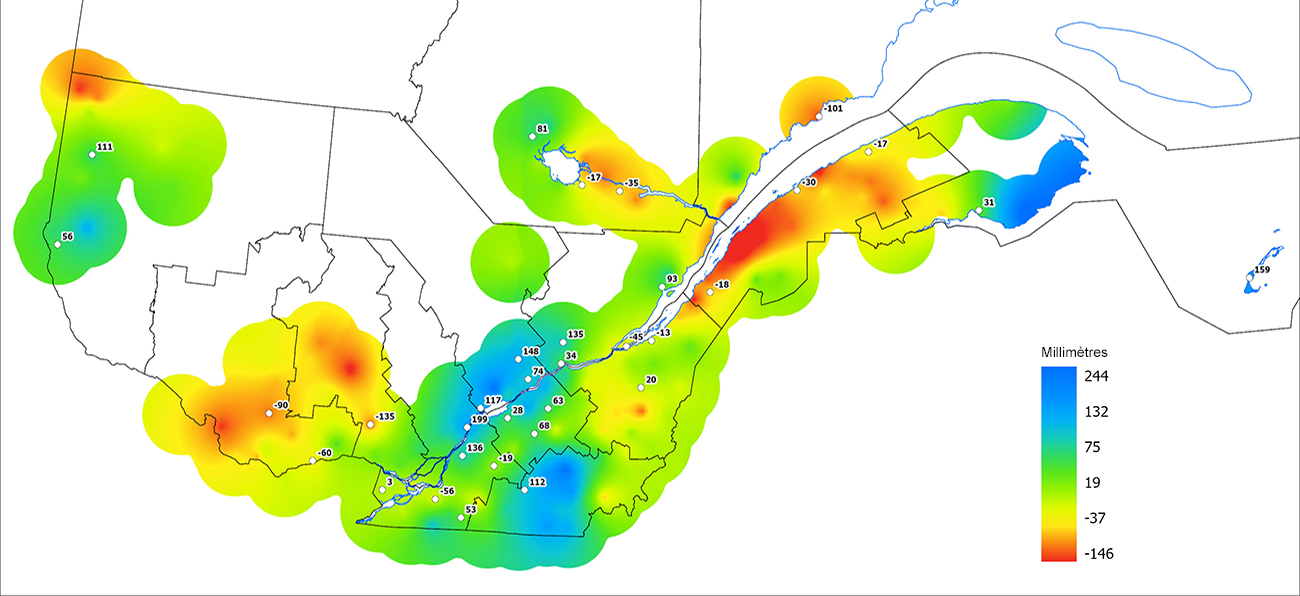 Ce graphique provient du site Agrométéo Québec. Il présente les précipitations (mm) à partir du premier avril. Pour obtenir des informations plus précises, visitez le site d'Agrométéo Québec à partir du lien suivant ce graphique.