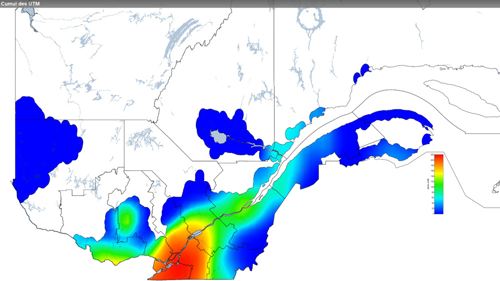 Ce graphique provient du site Agrométéo Québec. Il présente la cumulation des unités thermiques maïs (UTM) à partir du 15 mai. Pour obtenir des informations plus précises, visitez le site d'Agrométéo Québec à partir du lien suivant ce graphique.