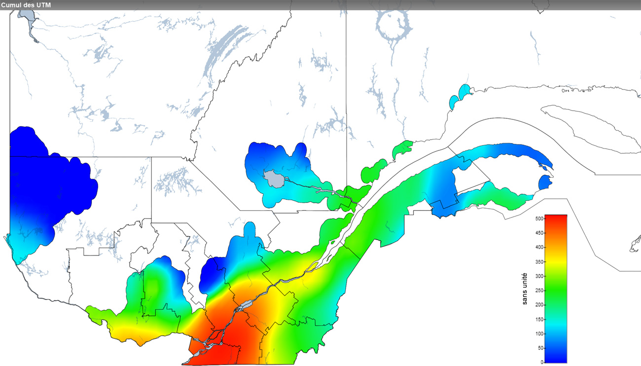 Ce graphique provient du site Agrométéo Québec. Il présente la cumulation des unités thermiques maïs (UTM) à partir du 15 mai. Pour obtenir des informations plus précises, visitez le site d'Agrométéo Québec à partir du lien suivant ce graphique.