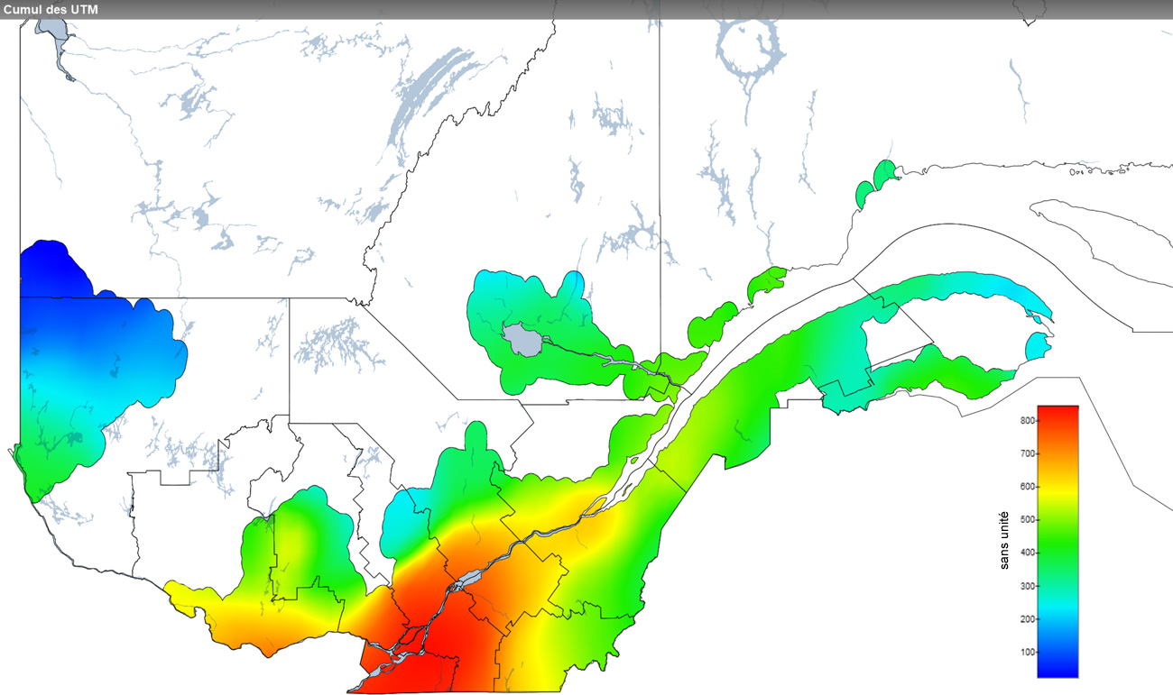 Ce graphique provient du site Agrométéo Québec. Il présente la cumulation des unités thermiques maïs (UTM) à partir du 15 mai. Pour obtenir des informations plus précises, visitez le site d'Agrométéo Québec à partir du lien suivant ce graphique.