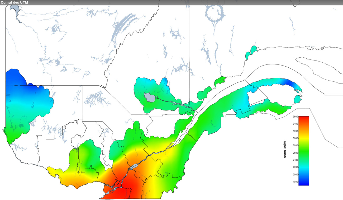 Ce graphique provient du site Agrométéo Québec. Il présente la cumulation des unités thermiques maïs (UTM) à partir du 15 mai. Pour obtenir des informations plus précises, visitez le site d'Agrométéo Québec à partir du lien suivant ce graphique.