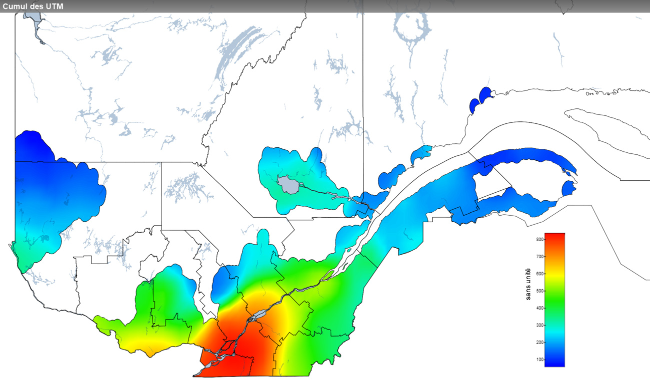 Ce graphique provient du site Agrométéo Québec. Il présente la cumulation des unités thermiques maïs (UTM) à partir du 15 mai. Pour obtenir des informations plus précises, visitez le site d'Agrométéo Québec à partir du lien suivant ce graphique.