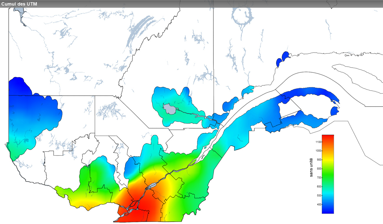 Ce graphique provient du site Agrométéo Québec. Il présente la cumulation des unités thermiques maïs (UTM) à partir du 15 mai. Pour obtenir des informations plus précises, visitez le site d'Agrométéo Québec à partir du lien suivant ce graphique.