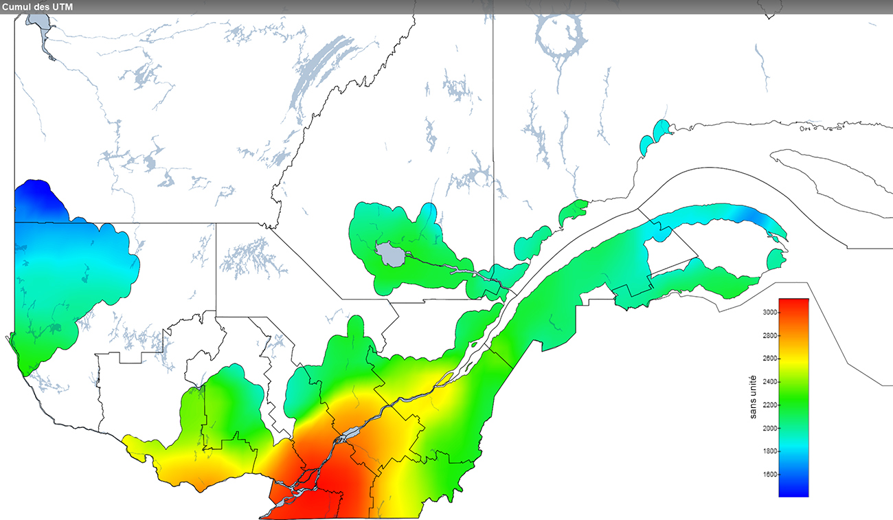 Ce graphique provient du site Agrométéo Québec. Il présente la cumulation des unités thermiques maïs (UTM) à partir du 15 mai. Pour obtenir des informations plus précises, visitez le site d'Agrométéo Québec à partir du lien suivant ce graphique.