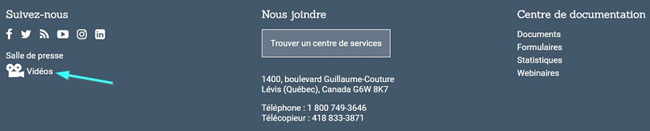 Comment accéder aux vidéos avec le menu en bas de page.