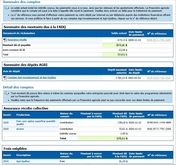 Voici un exemple de l'état de compte.