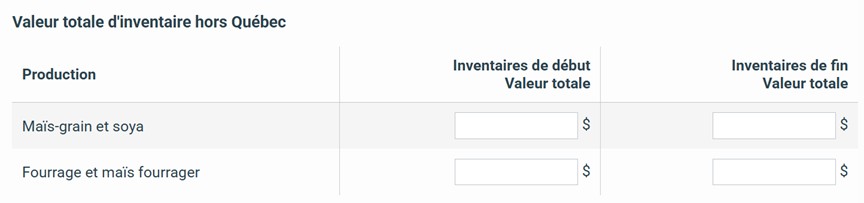 Panorama Valeur totale d'inventaire hors Québec
